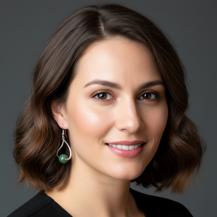 Jade Earrings Deep Prosperity Green Nephrite Stone