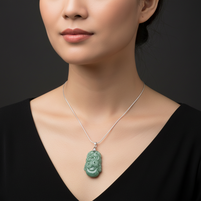 Jade Necklace Year of Snake Nephrite Sterling Silver
