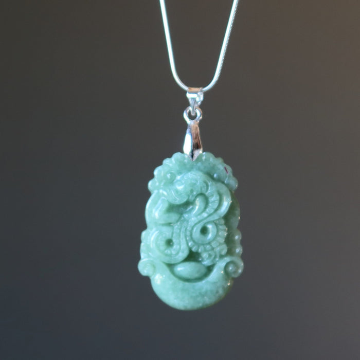 jade zodiac snake necklace on sterling silver