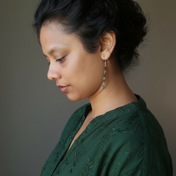 Jade Earrings Lucky Nephrite Skull Sterling Silver