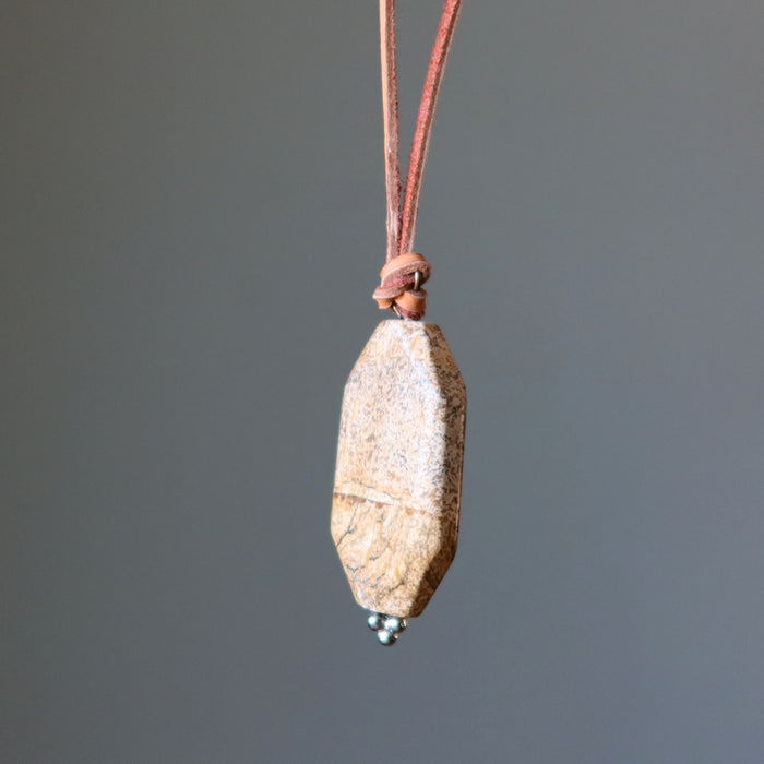 Landscape Jasper Necklace Everyday Strength Brown Leather