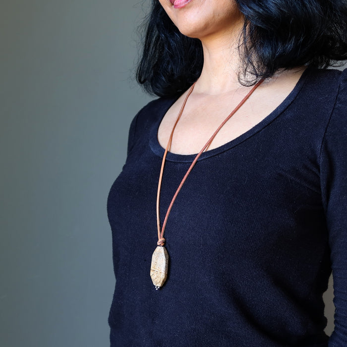 Landscape Jasper Necklace Everyday Strength Brown Leather