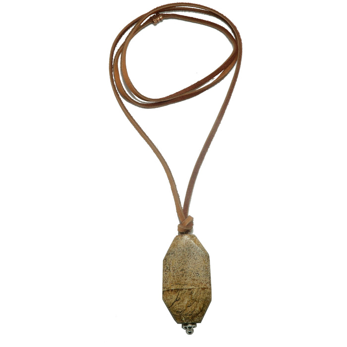Landscape Jasper Necklace Everyday Strength Brown Leather