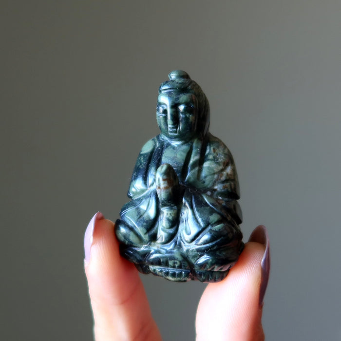 green jasper praying buddha