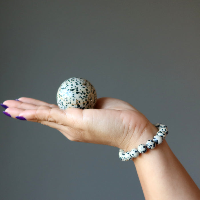 dalmatian jasper sphere and bracelet