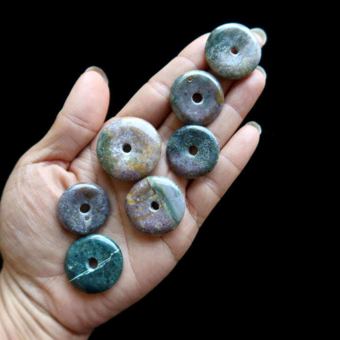 Jasper Donut Bundle of 7 Gemstone Green Purple Stand Pendant