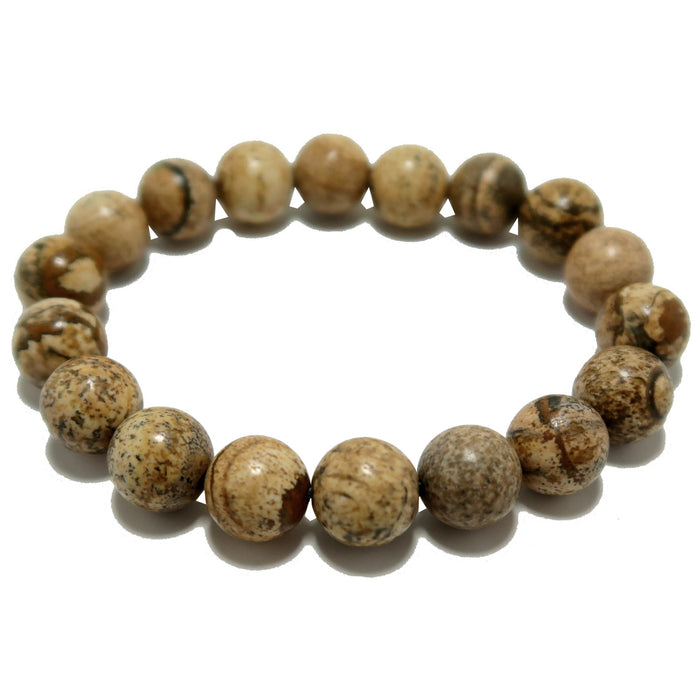 Beaded Landscape Jasper bracelet  with brown and beige stones on a white background