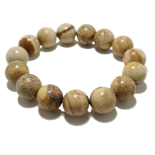 Beige beaded Landscape Jasper bracelet on a white background