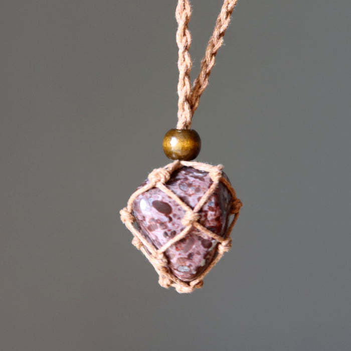 leopard jasper tumbled macrame necklace