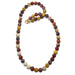 Multicolored mookaite jasper beaded necklace on a white background