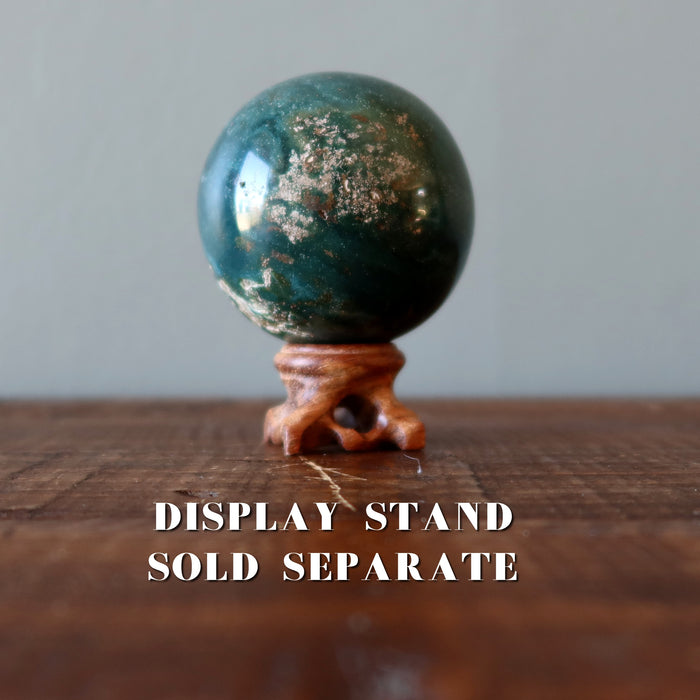 green ocean jasper sphere on ball stand