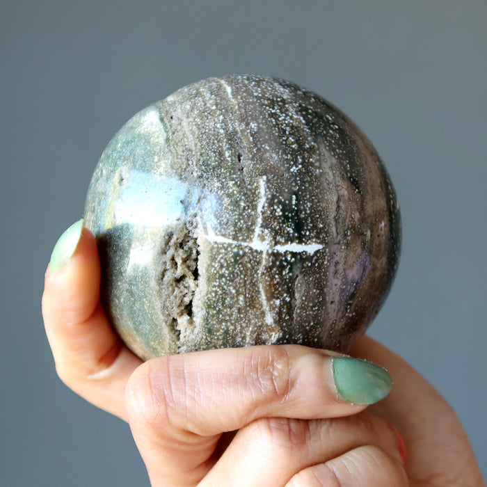 Ocean Jasper Sphere Green White Arctic Orbicular Crystal Ball