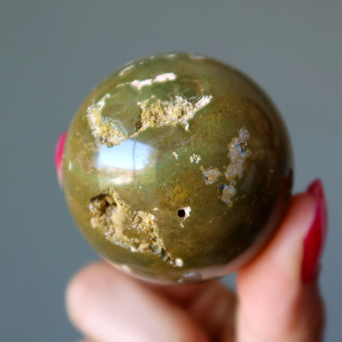 Ocean Jasper Sphere Green Brown Crater Crystal Ball