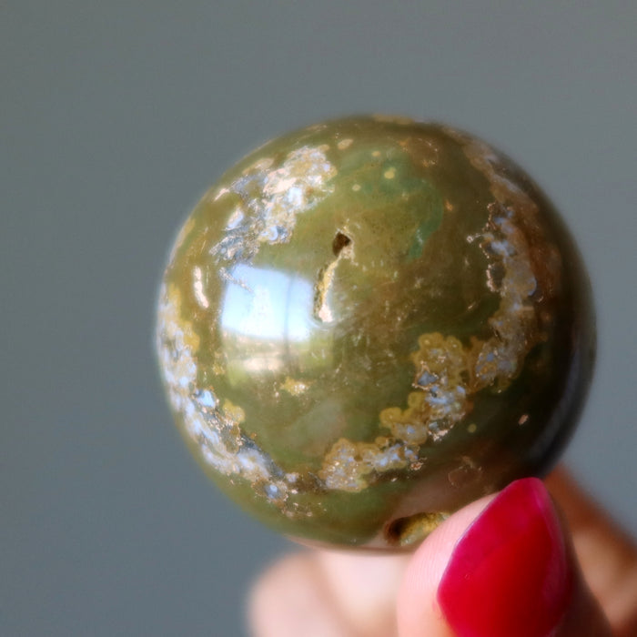 Ocean Jasper Sphere Green Brown Crater Crystal Ball