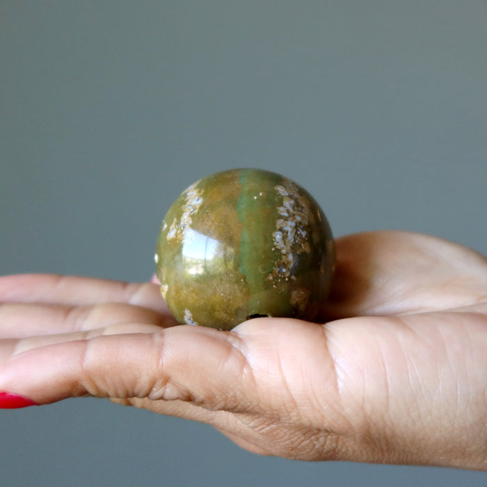 Ocean Jasper Sphere Green Brown Crater Crystal Ball