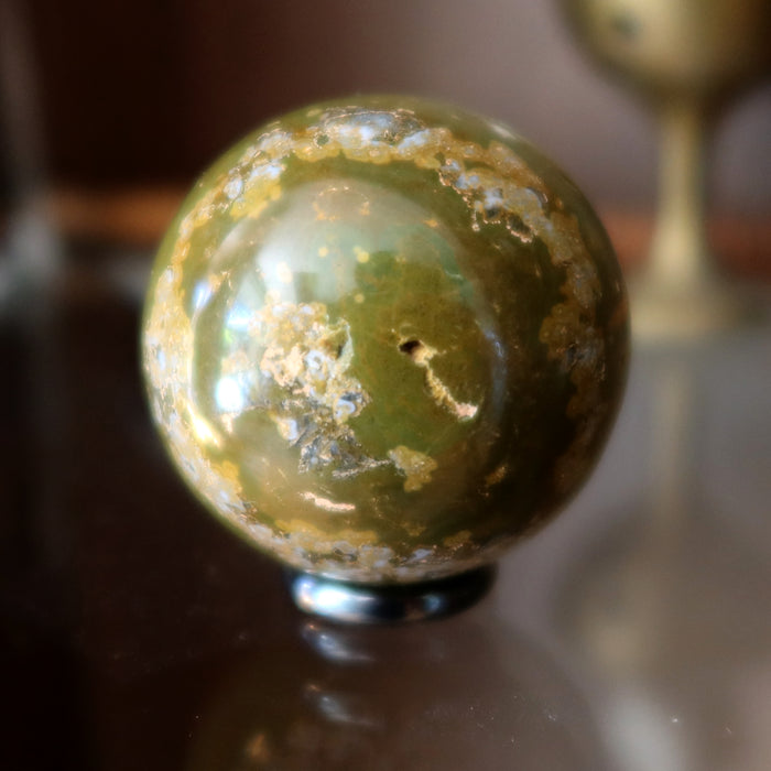 Ocean Jasper Sphere Green Brown Crater Crystal Ball