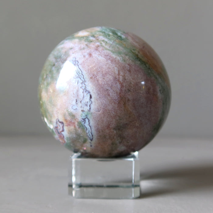 Ocean Jasper Sphere Pastel Wave Green Purple Crystal Ball