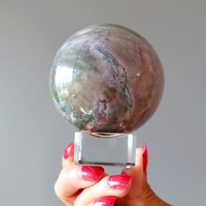 Ocean Jasper Sphere Pastel Wave Green Purple Crystal Ball