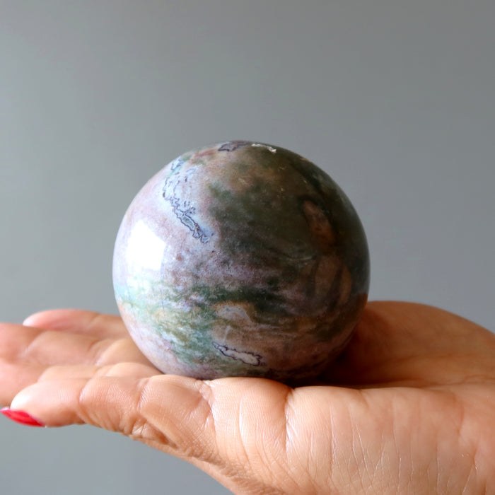 Ocean Jasper Sphere Pastel Wave Green Purple Crystal Ball
