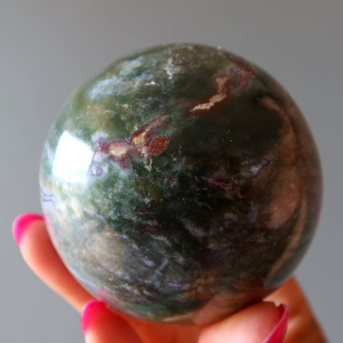 Ocean Jasper Sphere Pastel Wave Green Purple Crystal Ball