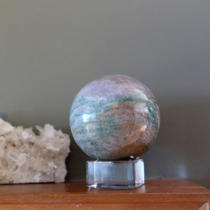 Ocean Jasper Sphere Pastel Wave Green Purple Crystal Ball