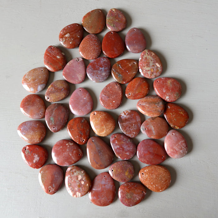 Red Jasper Pendant Bundle of 38 Drilled Drop Gems