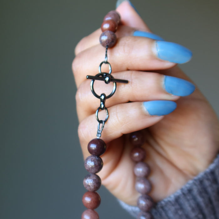 Necklace with purple aventurine beads and gunmetal toggle clasp