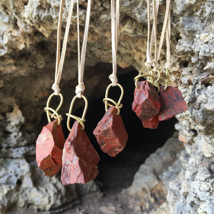 Red Jasper Necklace Caveman Fire Stone Leather