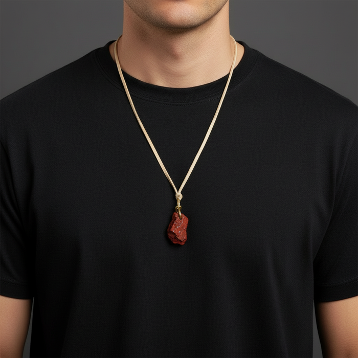 Red Jasper Necklace Caveman Fire Stone Leather