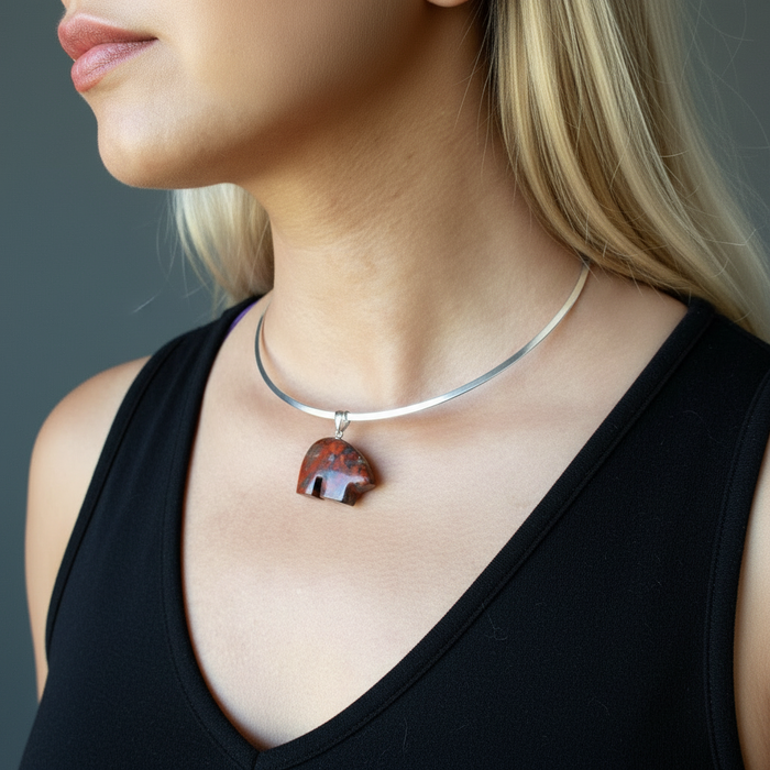 Red Jasper Necklace Guardian Bear Silver Choker