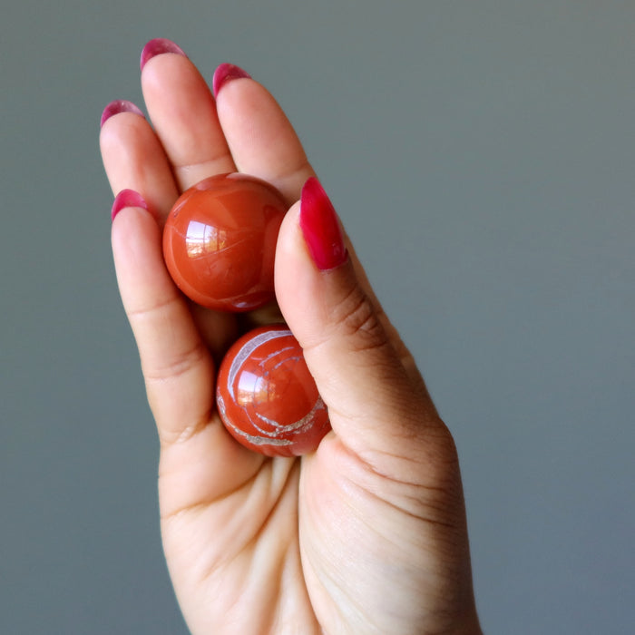 Red Jasper Sphere Pair Fire Desire Bright Crystal Balls