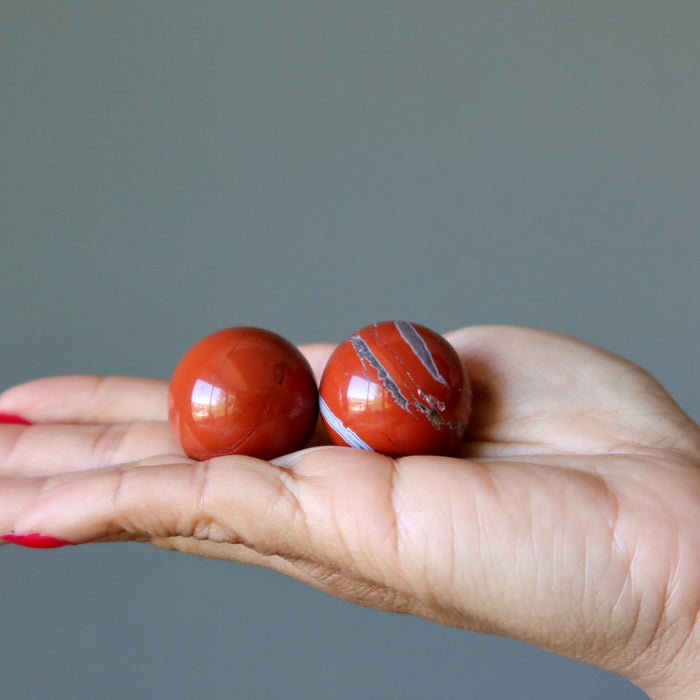 Red Jasper Sphere Pair Fire Desire Bright Crystal Balls