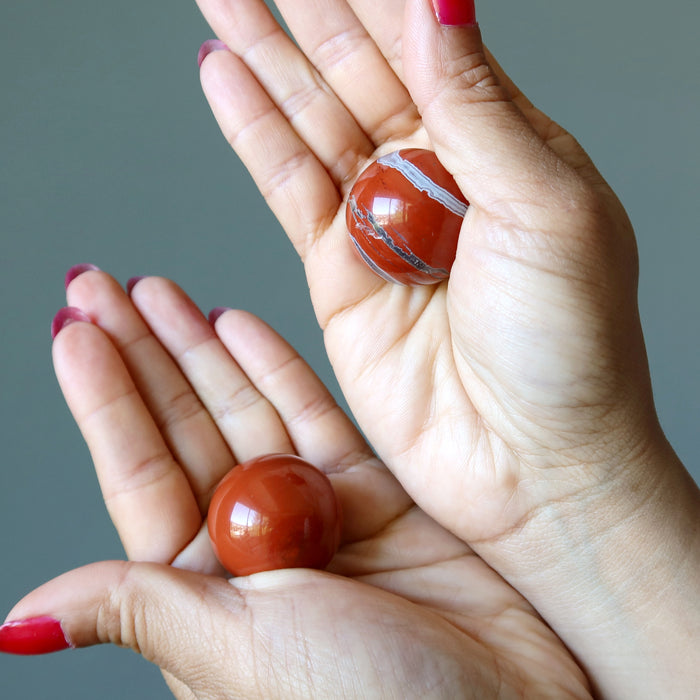 Red Jasper Sphere Pair Fire Desire Bright Crystal Balls