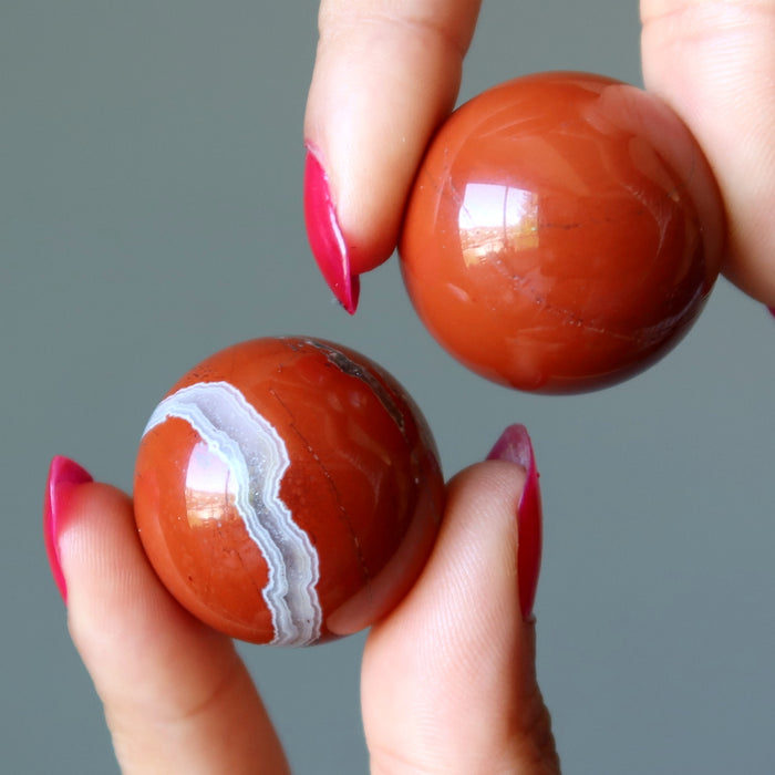 Red Jasper Sphere Pair Fire Desire Bright Crystal Balls