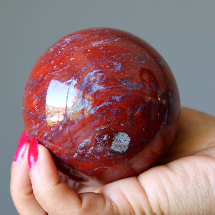 Red Jasper Sphere Blue Chalcedony Veins Crystal Ball