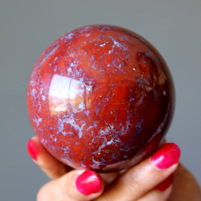 Red Jasper Sphere Blue Chalcedony Veins Crystal Ball