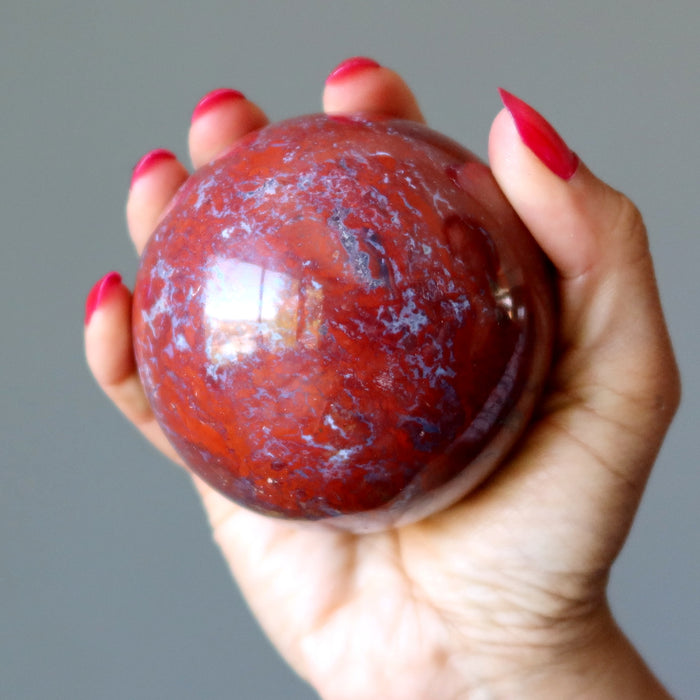 Red Jasper Sphere Blue Chalcedony Veins Crystal Ball