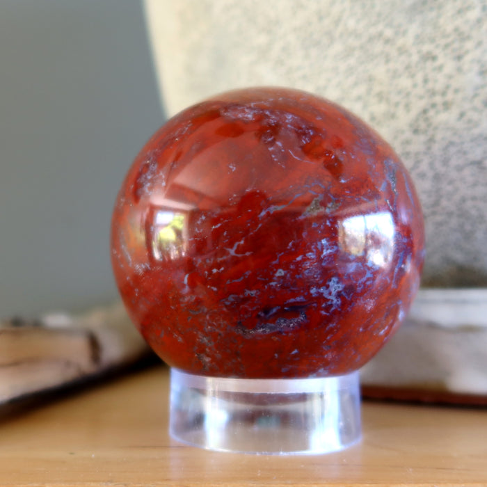 Red Jasper Sphere Blue Chalcedony Veins Crystal Ball