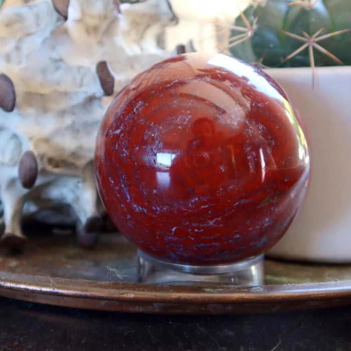 Red Jasper Sphere Blue Chalcedony Veins Crystal Ball