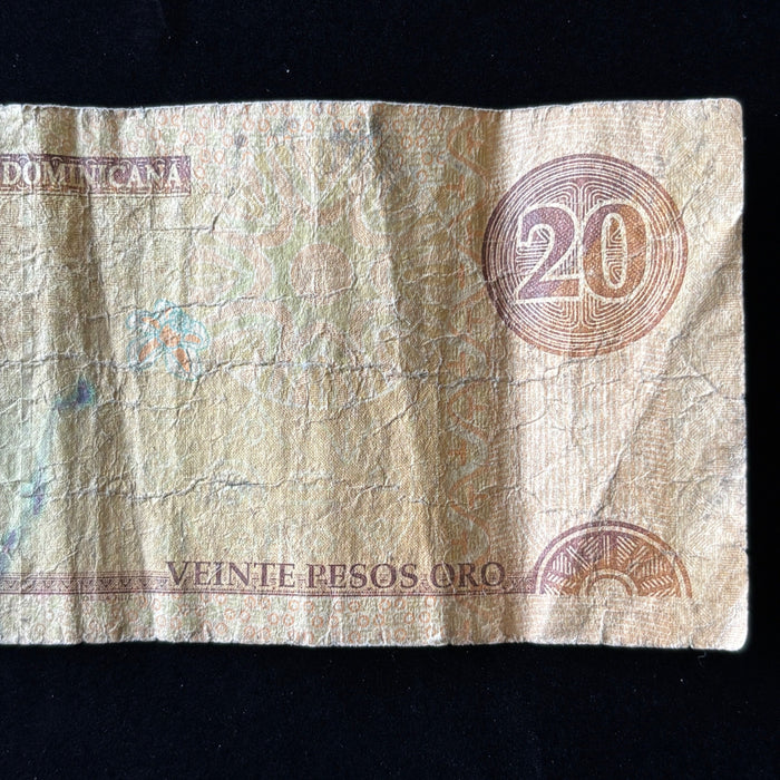 Vintage Banknote 2003 Dominican Republic 20 Pesos UV Verified Caribbean Currency