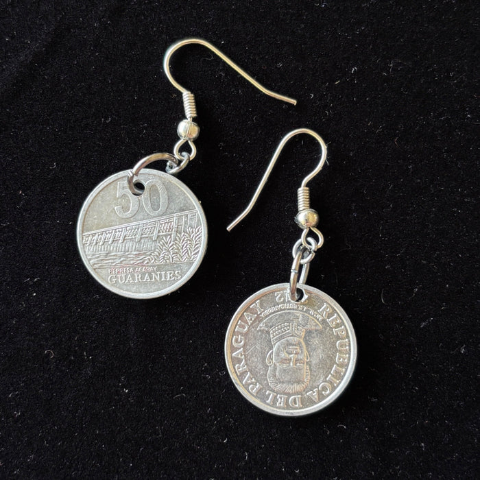 Coin Earrings Handcrafted 50 Paraguayan Guaranies Silver Abundance