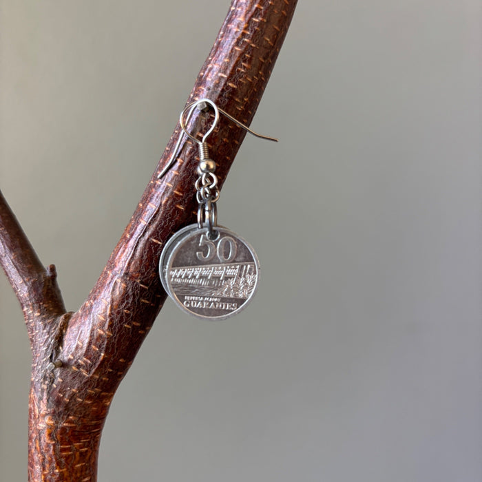 Coin Earrings Handcrafted 50 Paraguayan Guaranies Silver Abundance