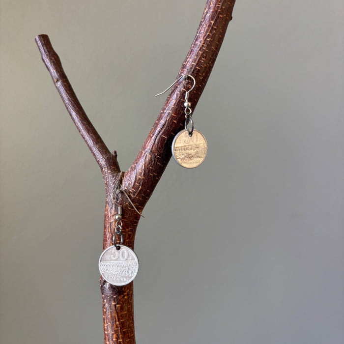 Coin Earrings Handcrafted 50 Paraguayan Guaranies Silver Abundance