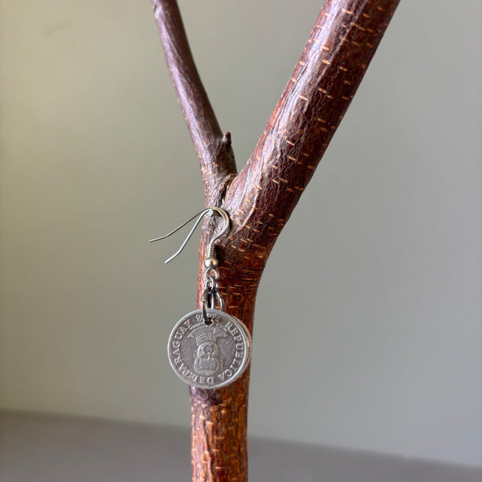 Coin Earrings Handcrafted 50 Paraguayan Guaranies Silver Abundance