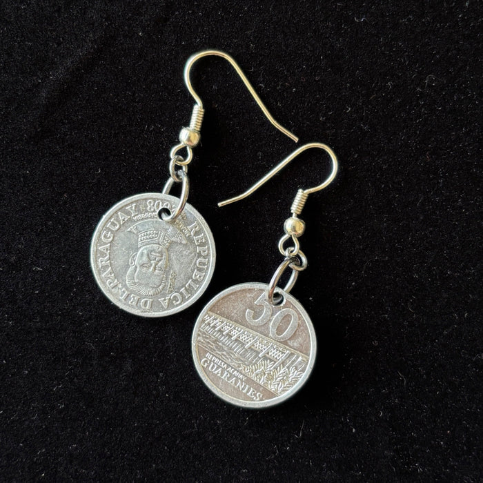 Coin Earrings Handcrafted 50 Paraguayan Guaranies Silver Abundance