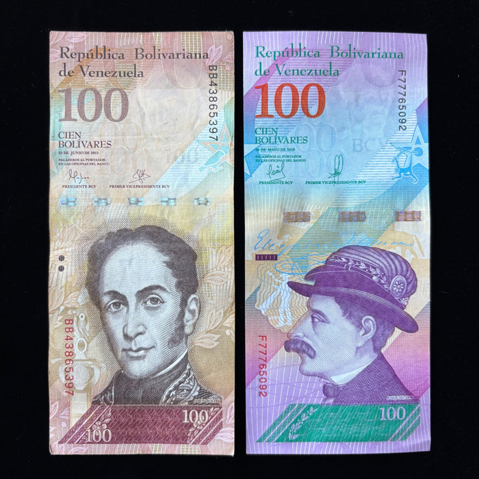 Venezuela Banknote Lot 100 Bolivares 2015 2018 Spider Monkey Birds UV Verified