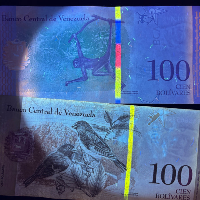 Venezuela Banknote Lot 100 Bolivares 2015 2018 Spider Monkey Birds UV Verified