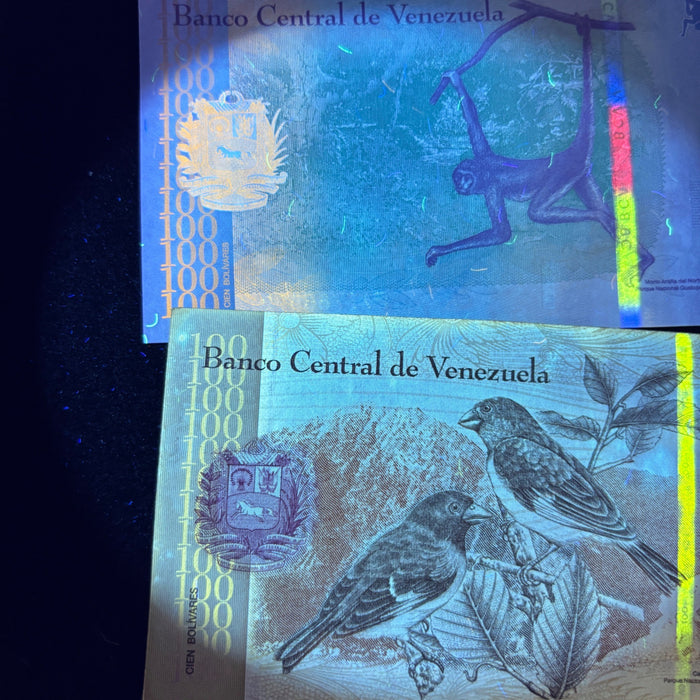 Venezuela Banknote Lot 100 Bolivares 2015 2018 Spider Monkey Birds UV Verified
