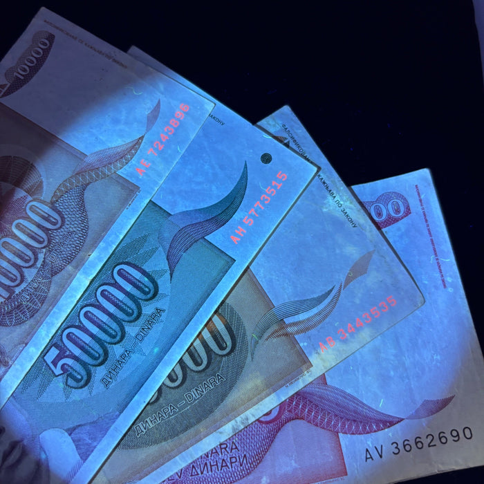 Vintage Banknote Lot of 4 Yugoslavia Hyperinflation 10K-100K Dinara UV Verified