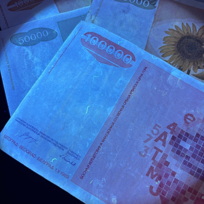 Vintage Banknote Lot of 4 Yugoslavia Hyperinflation 10K-100K Dinara UV Verified